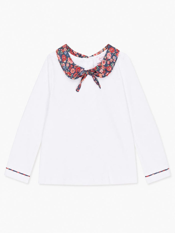 White & Navy Floral Iziar Long Sleeve Girl Top