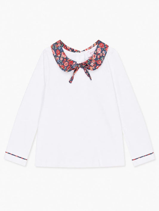 White & Navy Floral Iziar Long Sleeve Girl Top
