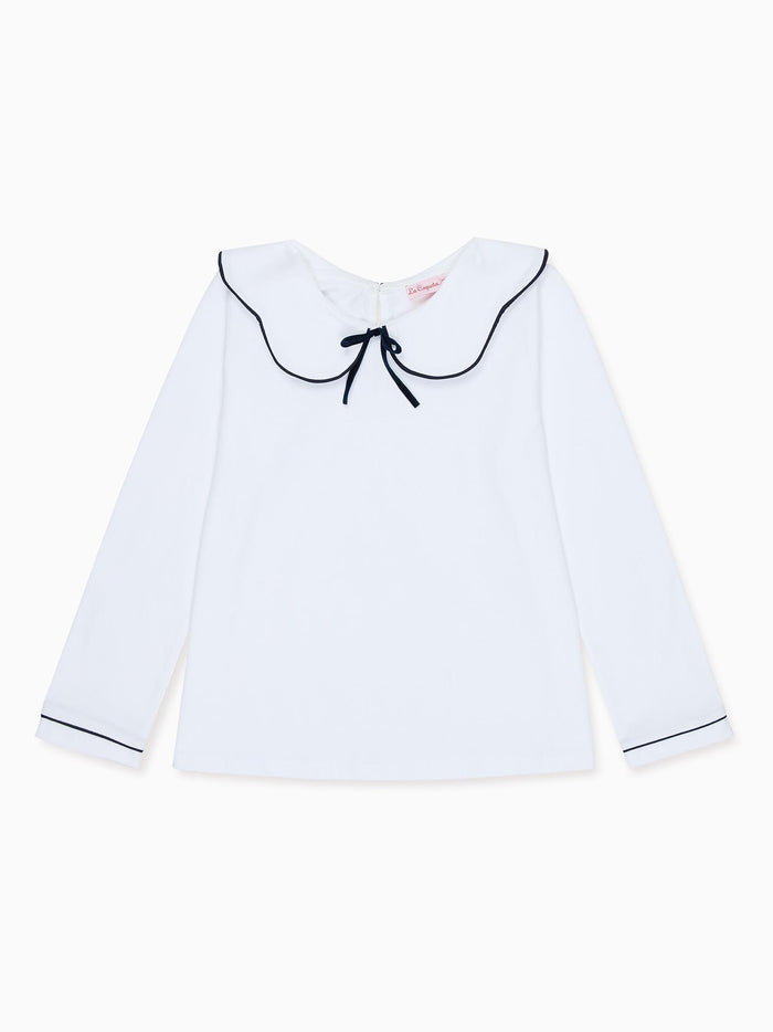 White & Navy Iziar Long Sleeve Girl Top
