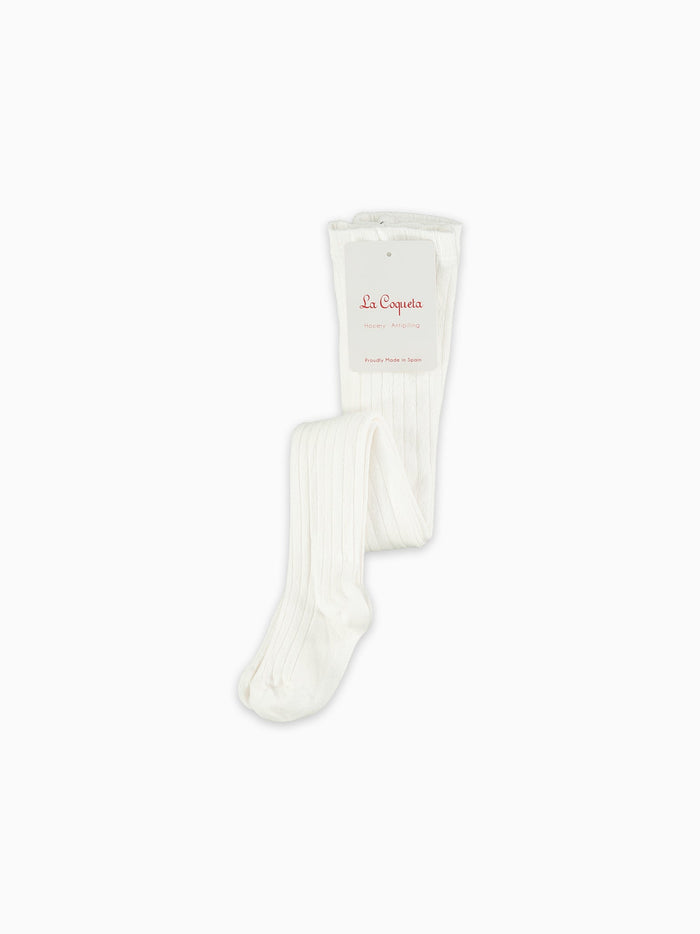 White Ribbed Kids Tights