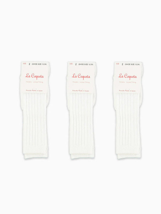 White Ribbed Knee High Kids Socks Set