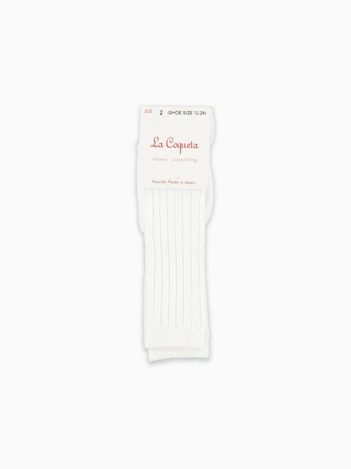 White Ribbed Knee High Kids Socks