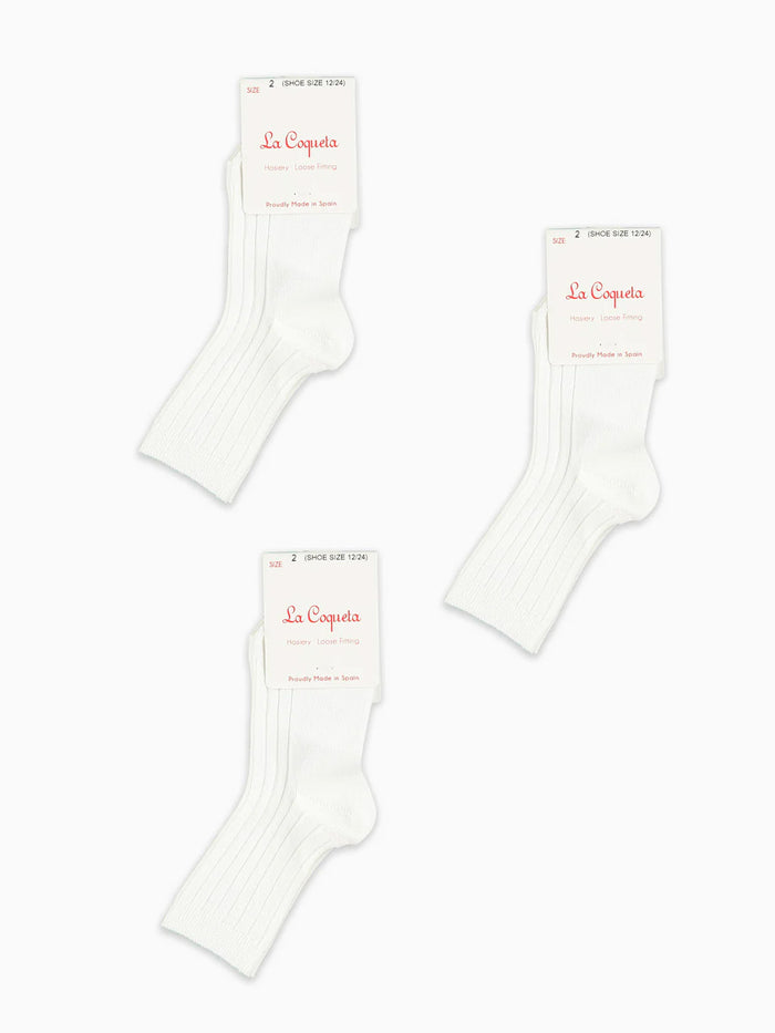White Ribbed Short Kids Socks Set