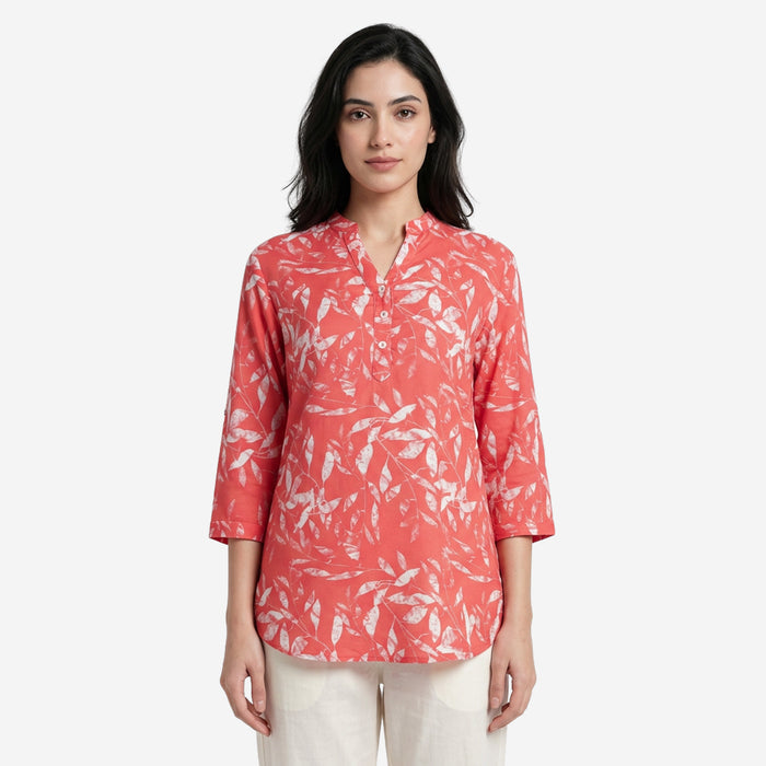 Women Floral Printed Short Kurti – Stylish & Comfortable (Dk.Peach)