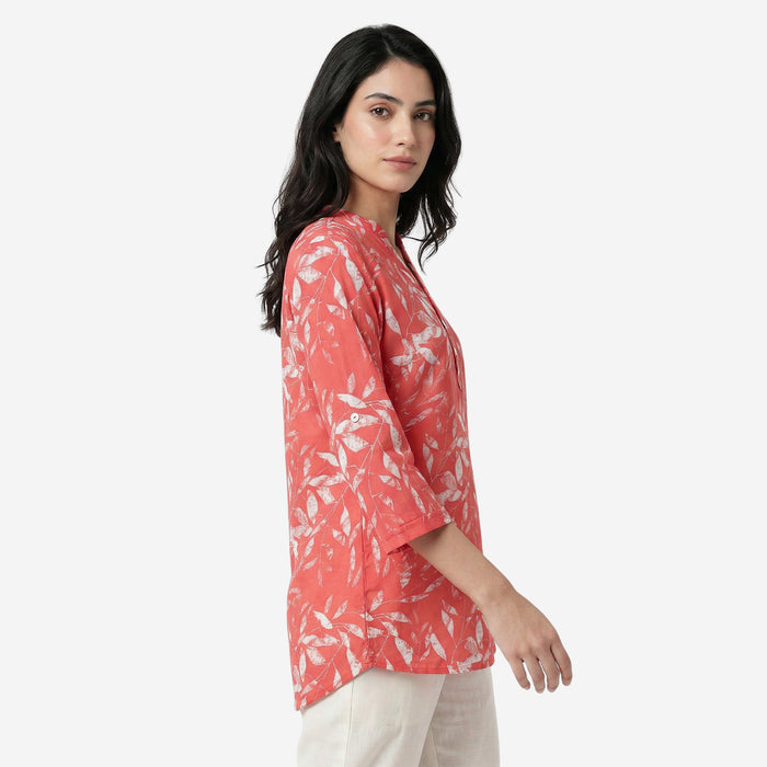 Women Floral Printed Short Kurti – Stylish & Comfortable (Dk.Peach)