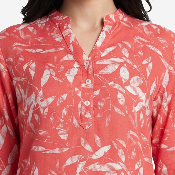 Women Floral Printed Short Kurti – Stylish & Comfortable (Dk.Peach)