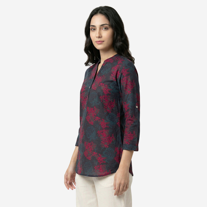 Women Floral Printed Short Kurti – Stylish & Comfortable (Grey)