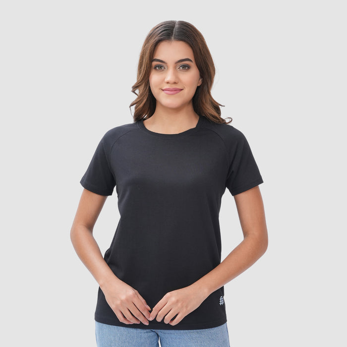 Women Knitted Fabric Regular Fit Short Sleeve T-shirt - Black