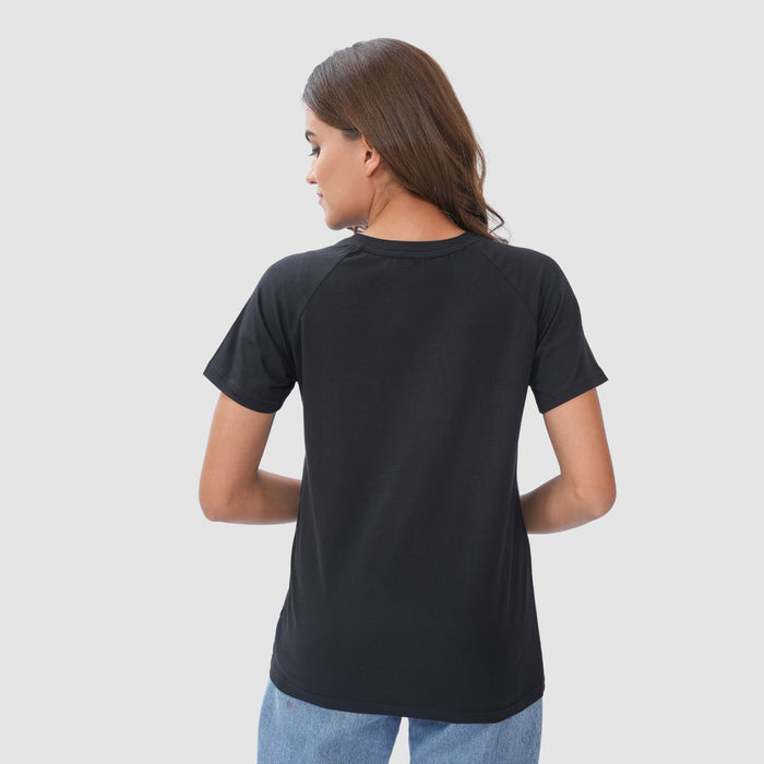 Women Knitted Fabric Regular Fit Short Sleeve T-shirt - Black