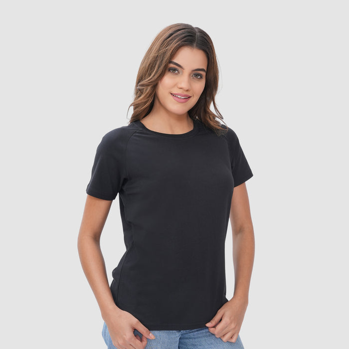 Women Knitted Fabric Regular Fit Short Sleeve T-shirt - Black