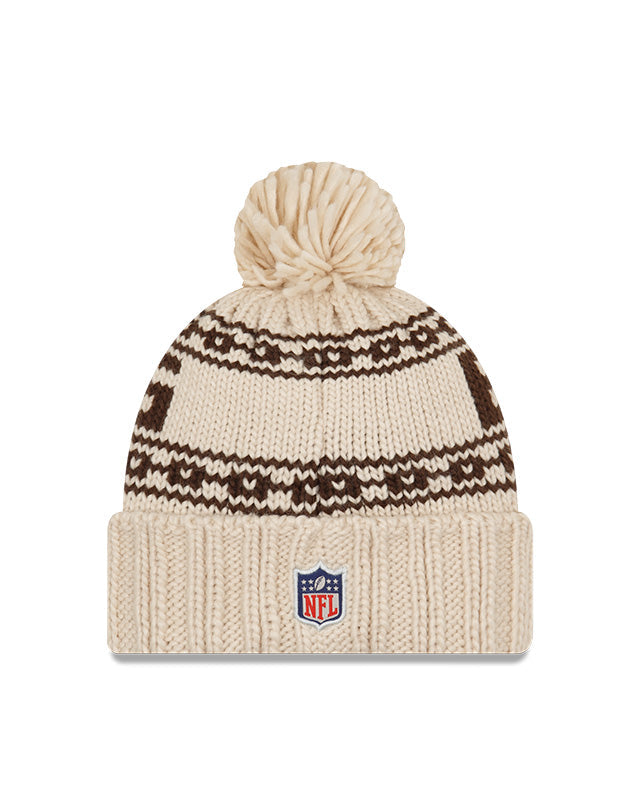 Women's Cleveland Browns New Era 2021 NFL Sideline Pom Cuffed Knit Hat - Natural