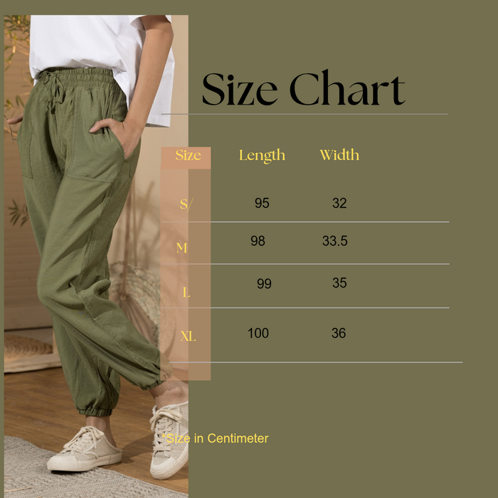 Women's Flowy Elasticated Leg Pants - Olive Green (Size:M&Xl)
