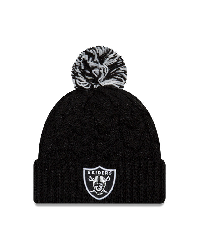 Women's Las Vegas Raiders New Era Cozy Cable Laser Cuff Pom Knit Toque