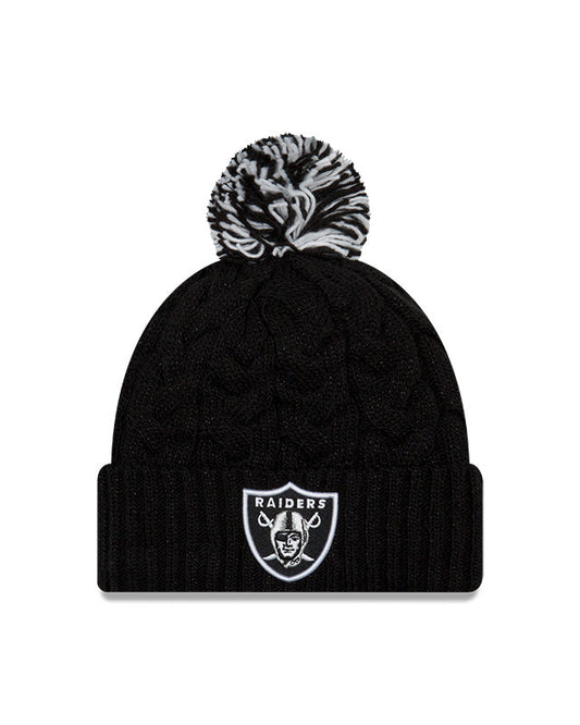 Women's Las Vegas Raiders New Era Cozy Cable Laser Cuff Pom Knit Toque