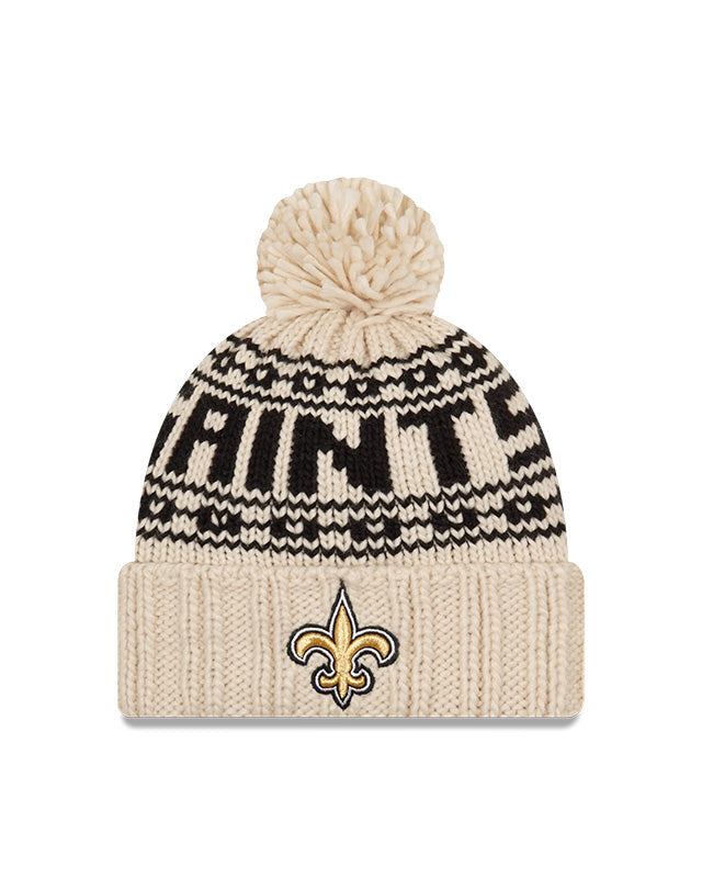 Women's New Orleans Saints New Era 2021 NFL Sideline Pom Cuffed Knit Hat - Natural