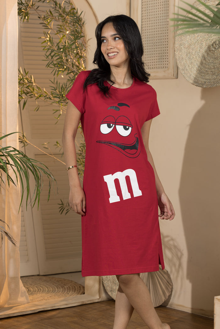 Women's Nightdress - M&Ms (Size: S.M.L.Xl)- Red