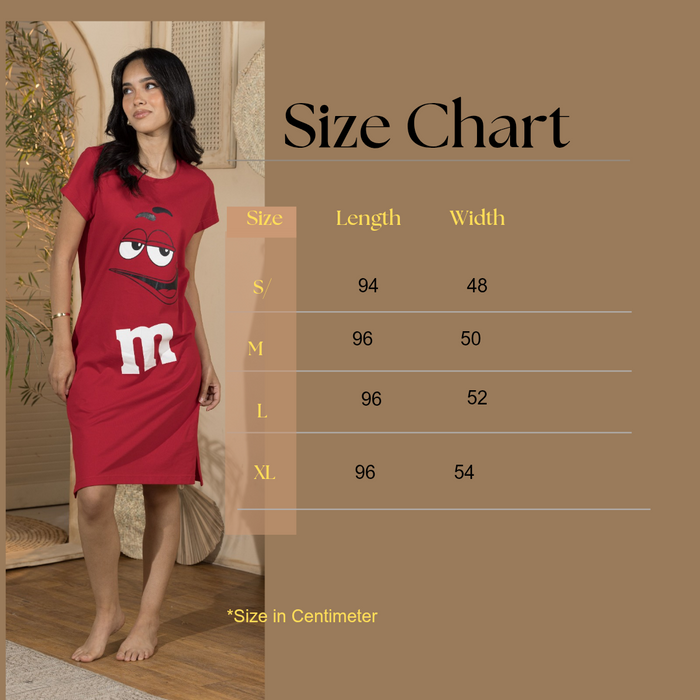 Women's Nightdress - M&Ms (Size: S.M.L.Xl)- Red
