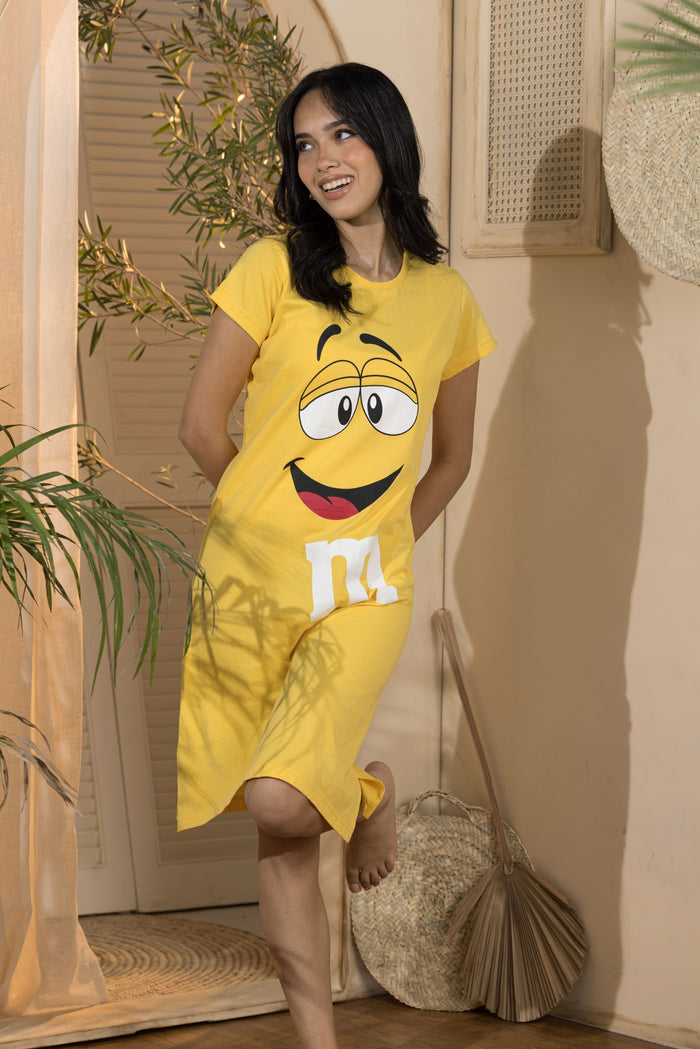 Women's Nightdress-M&Ms (Size S.M.L.Xl)-Yellow