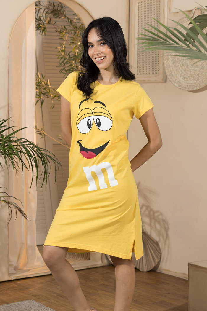 Women's Nightdress-M&Ms (Size S.M.L.Xl)-Yellow