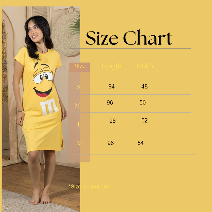 Women's Nightdress-M&Ms (Size S.M.L.Xl)-Yellow