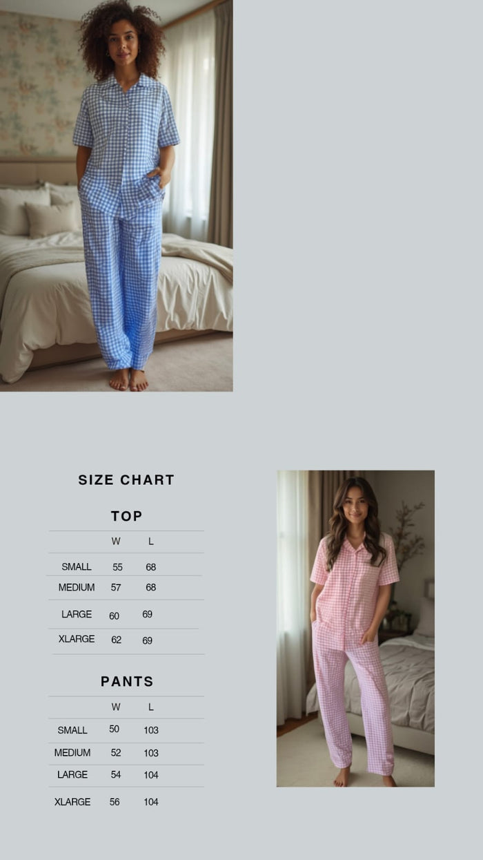 Women's Pyjamas-Blue Gingham (Size:S-XL)