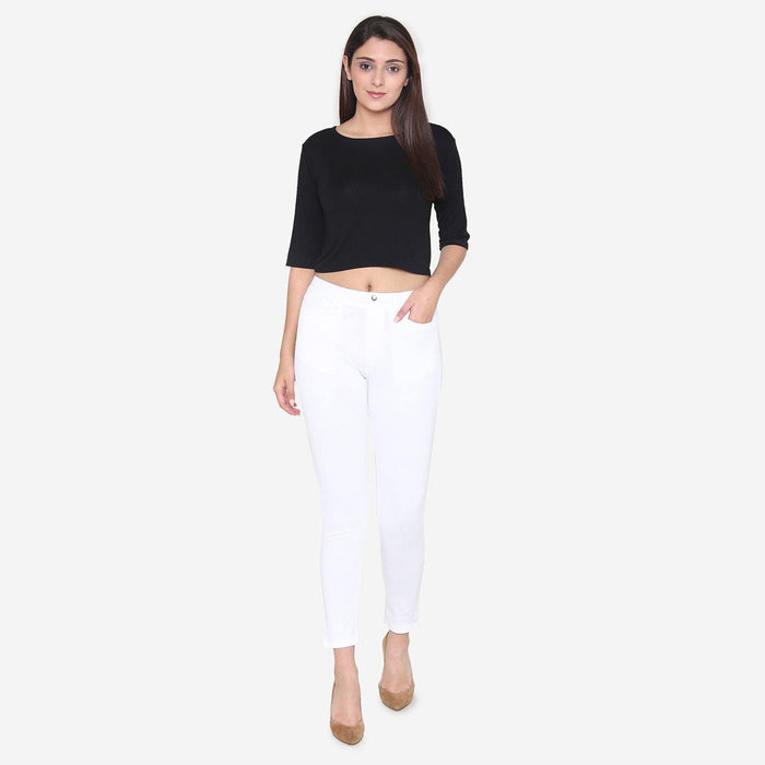 Vami Women's  Cotton Stretchable Jeggings - White - Bonjour Group