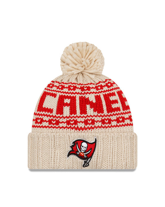 Women's Tampa Bay Buccaneers New Era 2021 NFL Sideline Pom Cuffed Knit Hat - Natural