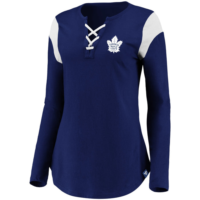 Women's Toronto Maple Leafs Fanatics Branded Iconic Long Sleeve Lace-Up V-Neck T-Shirt - Blue