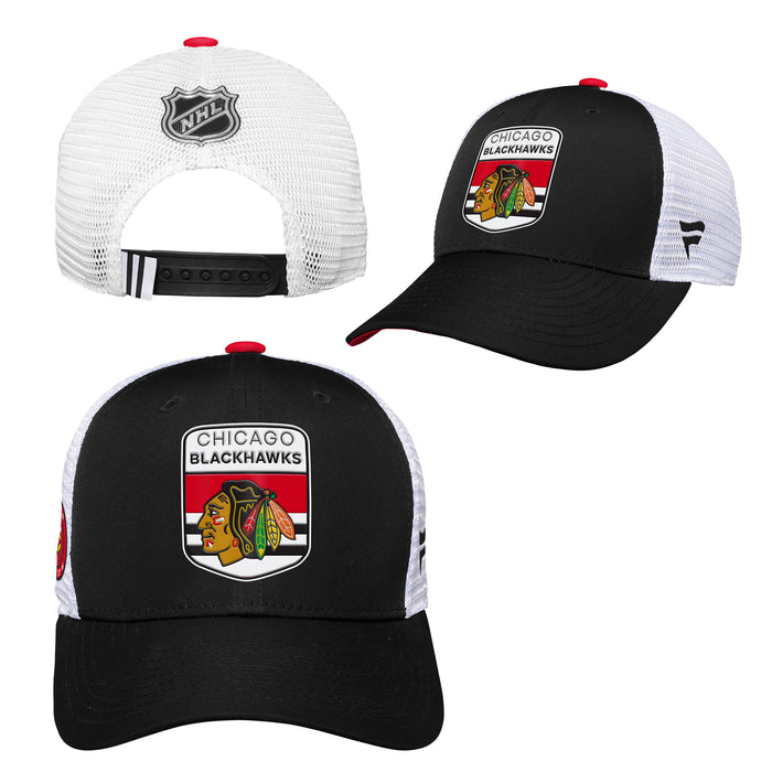 Youth Chicago Blackhawks Fanatics Branded 2023 NHL Draft On Stage Trucker Adjustable Hat