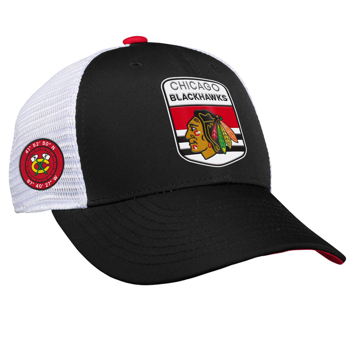 Youth Chicago Blackhawks Fanatics Branded 2023 NHL Draft On Stage Trucker Adjustable Hat