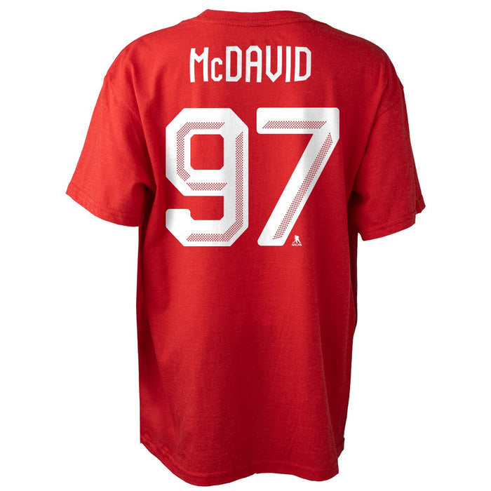 Youth Connor McDavid #97Team Canada Hockey Bauer 2026 Winter Olympics Player Name & Number T-Shirt – Red