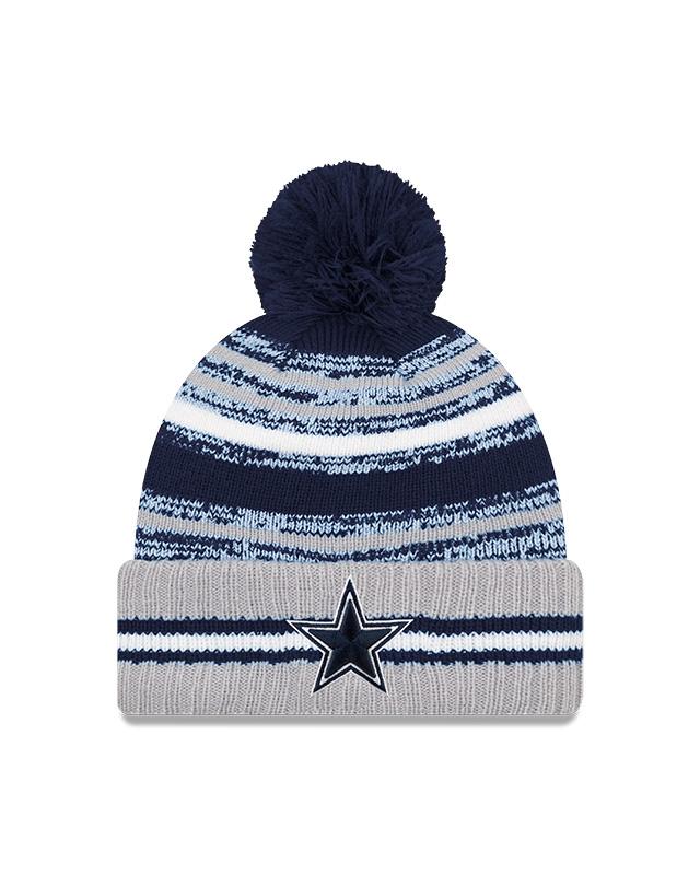 Youth Dallas Cowboys New Era 2021 NFL Sideline - Sport Official Pom Cuffed Knit Hat - Navy/Gray