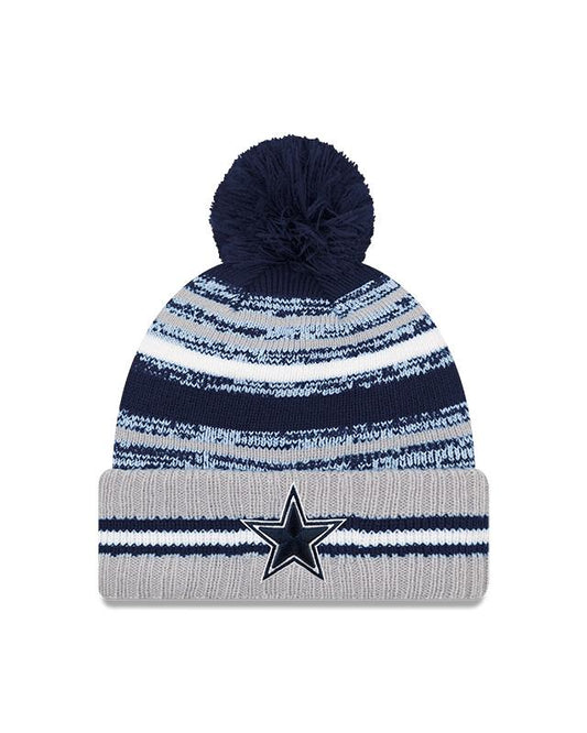 Youth Dallas Cowboys New Era 2021 NFL Sideline - Sport Official Pom Cuffed Knit Hat - Navy/Gray