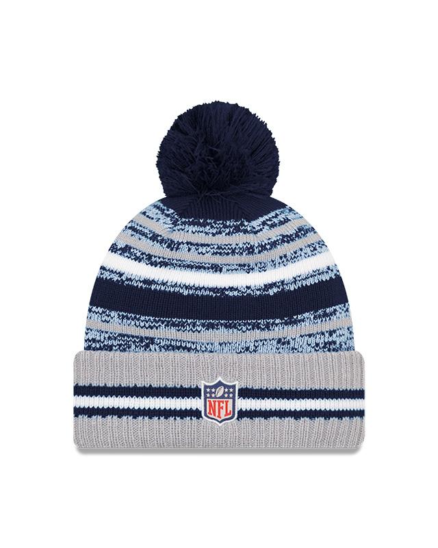 Youth Dallas Cowboys New Era 2021 NFL Sideline - Sport Official Pom Cuffed Knit Hat - Navy/Gray