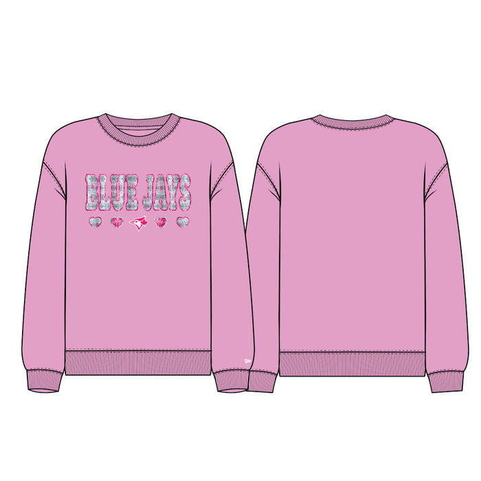 Youth Girls Toronto Blue Jays New Era Pink Sequence Crew Sweater