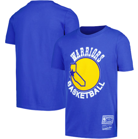 Youth Golden State Warriors Mitchell & Ness Hardwood Classics Royal Retro Logo T-Shirt