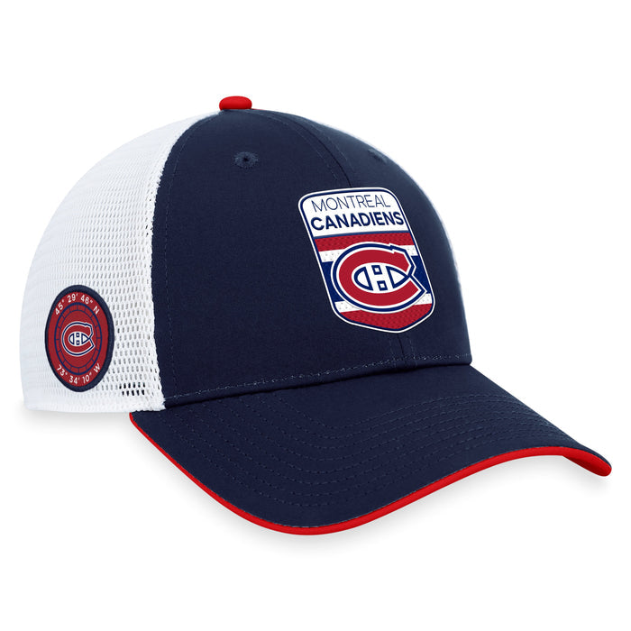 Youth Montreal Canadiens Fanatics Branded Blue 2023 NHL Draft On Stage Trucker Adjustable Hat