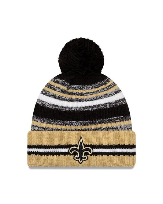 Youth New Orleans Saints New Era 2021 NFL Sideline - Sport Official Pom Cuffed Knit Hat - Gold/Black