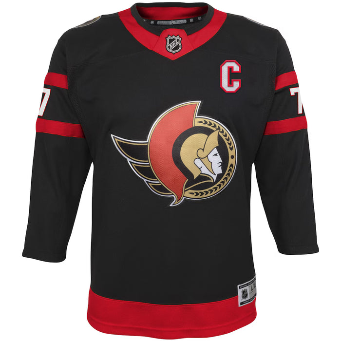 Youth Ottawa Senators Brady Tkachuk #7 'C' Captian Patch Home Replica Jersey - Black