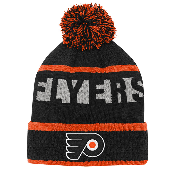 Youth Philadelphia Flyers Black Breakaway Cuffed Knit Hat with Pom