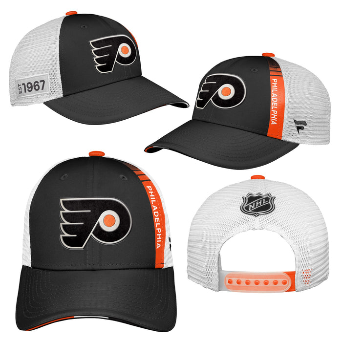 Youth Philadelphia Flyers Fanatics Branded 2022 NHL Draft Authentic Pro On Stage Trucker Adjustable Hat