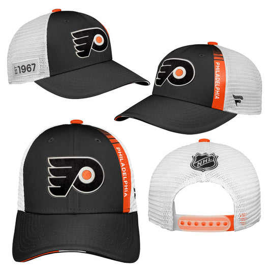 Youth Philadelphia Flyers Fanatics Branded 2022 NHL Draft Authentic Pro On Stage Trucker Adjustable Hat