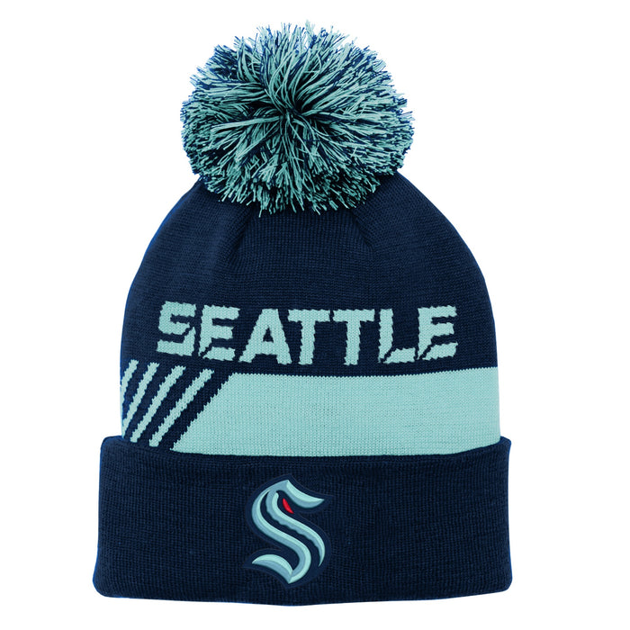 Youth Seattle Kraken Locker Room Beanie Cuff Knit Pom Toque