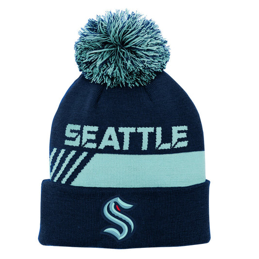 Youth Seattle Kraken Locker Room Beanie Cuff Knit Pom Toque