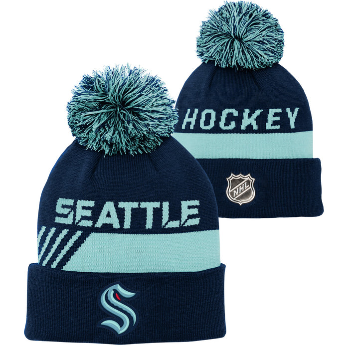 Youth Seattle Kraken Locker Room Beanie Cuff Knit Pom Toque