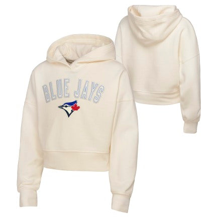 Youth Toronto Blue Jays Pullover Girls Cropped Hoodie - Cream/Blue