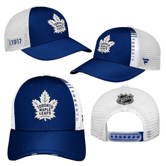 Youth Toronto Maple Leafs Fanatics Branded 2022 NHL Draft Authentic Pro On Stage Trucker Adjustable Hat