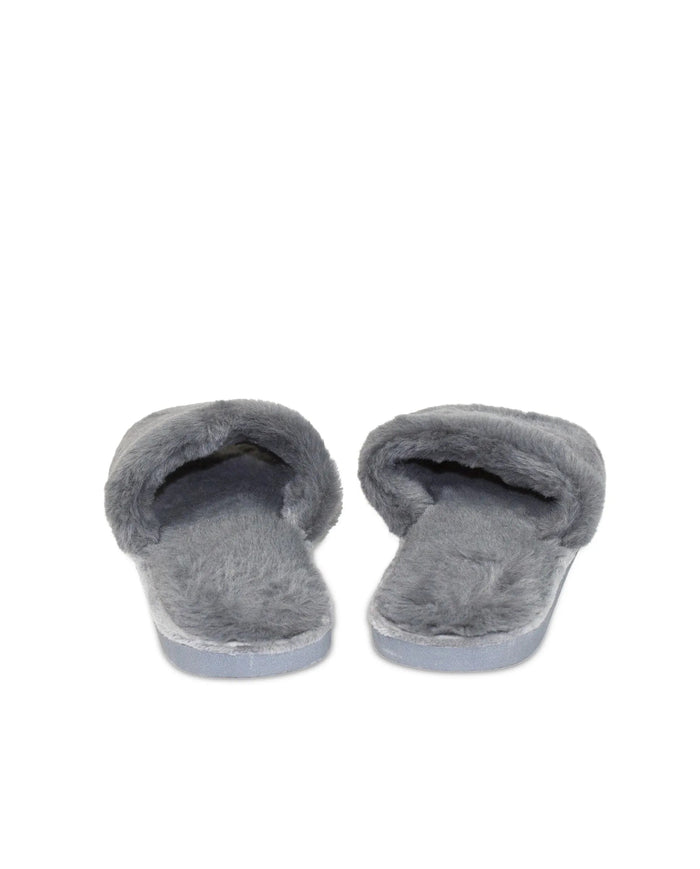 Zapatillas abiertas color gris con pelo para estar en casa